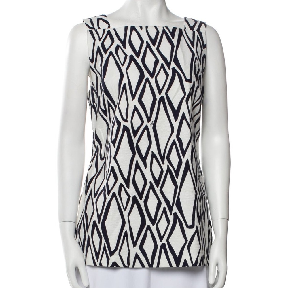 🔷Diane Von Furstenberg Geometric Print Navy & White Top, Size 2